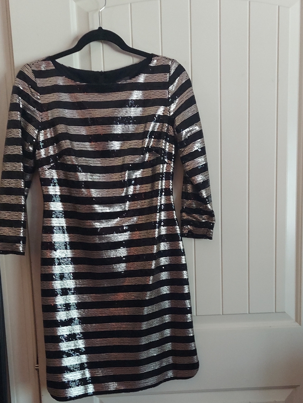 Vince Camuto Black and Silver Sequin Stripe Long Sleeve Dress Size 2